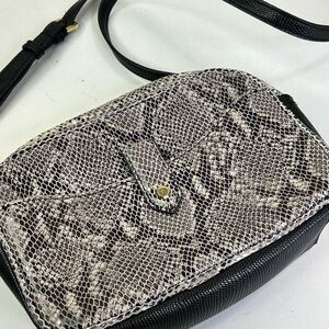 GILI Leather Snake Print Crossbody Camera Bag Black Gray Gold Hardware
